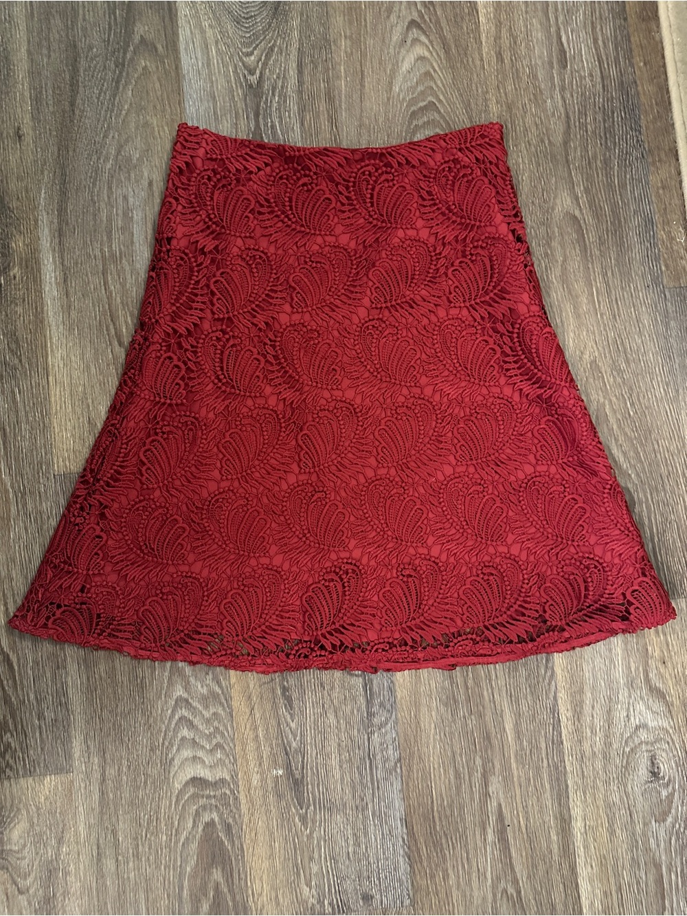 LOFT Red Lace A-Line Skirt